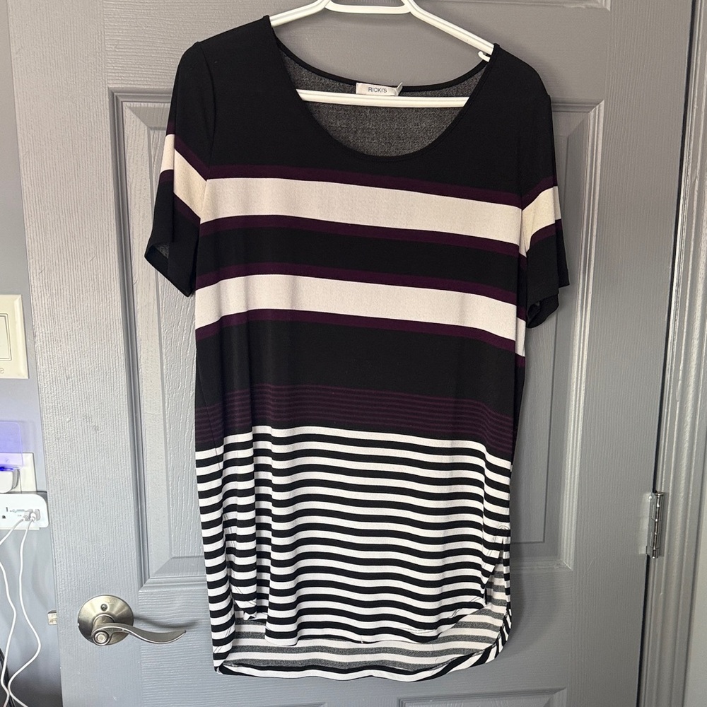 Ricki's Black, White, and Purple Striped Short Sleeve Tee